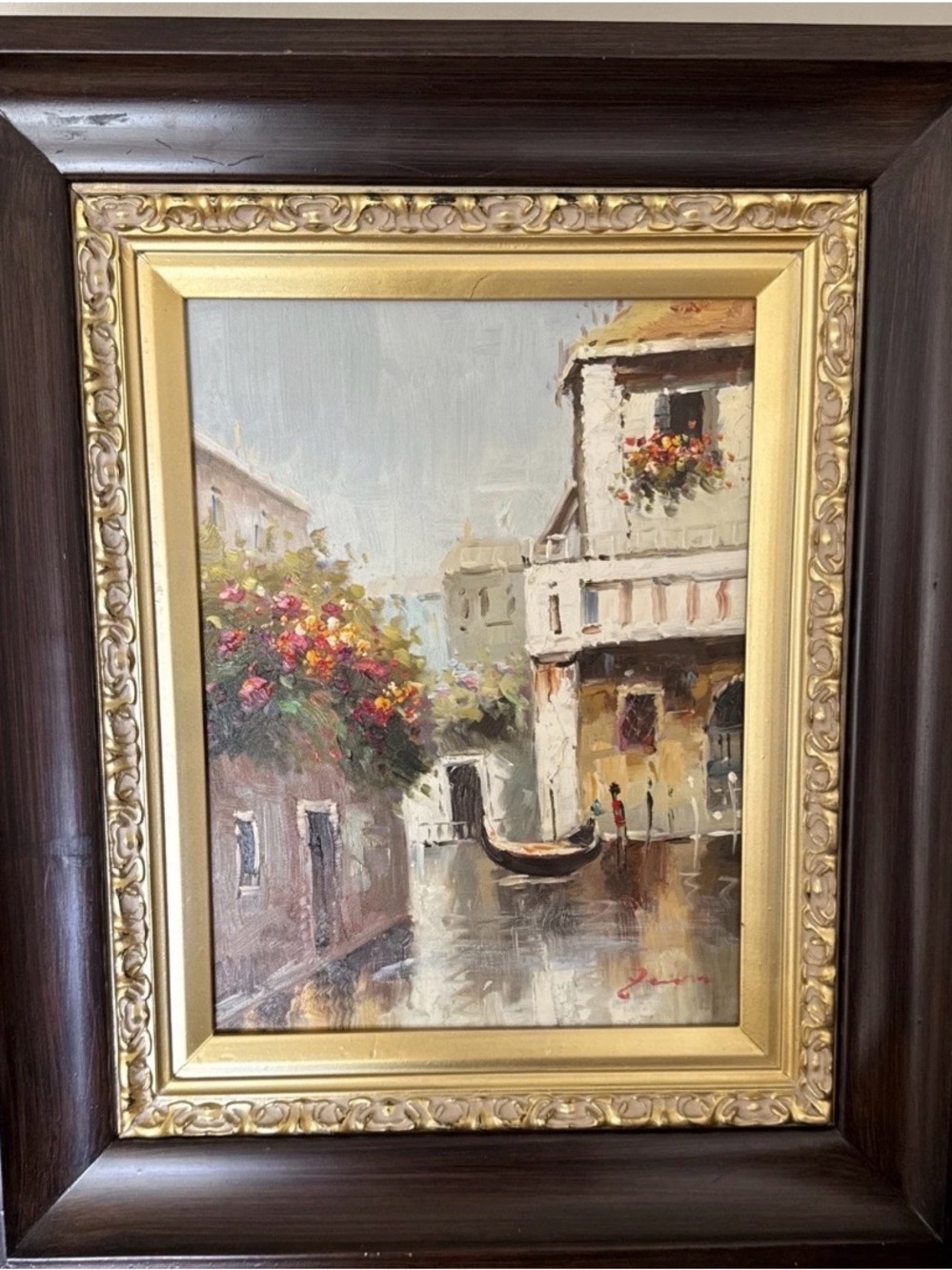 Exquisite Oil Painting Canvas Impressionism View Gondola Boat Flowers Home